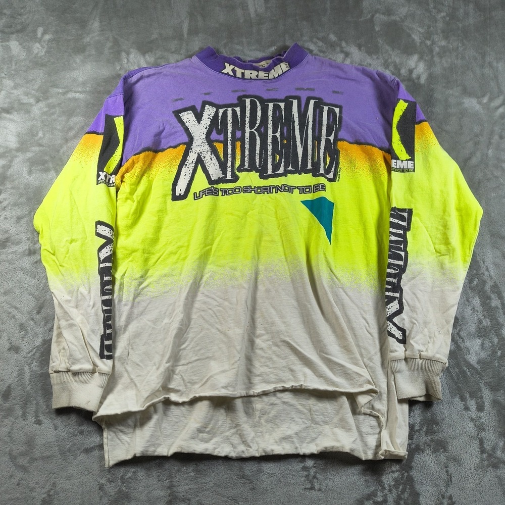 Vintage Xtreme Shirt Mens Medium Yellow‎ Purple USA 90s MX Racing Bike Gorpcore